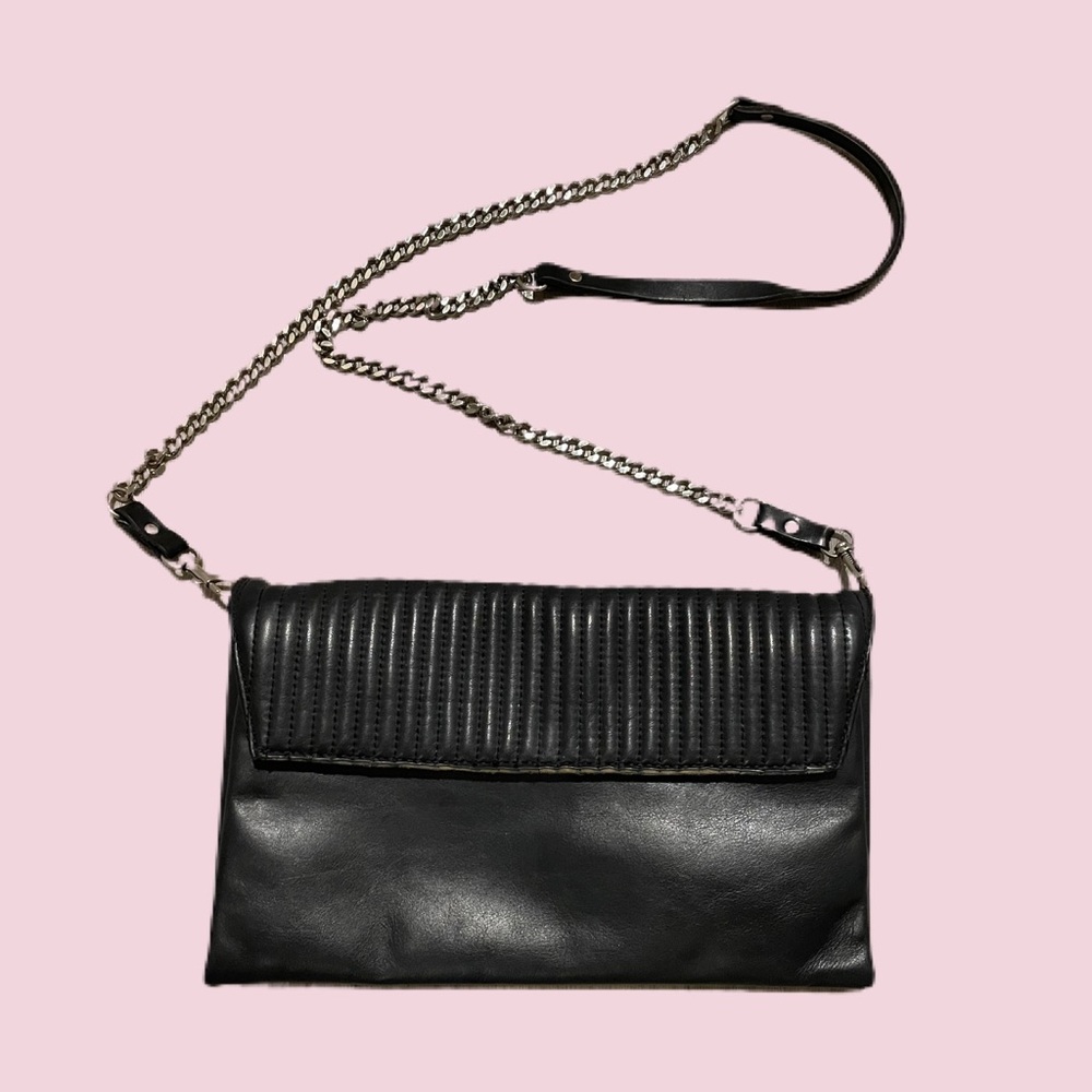 Diane Von Furstenberg Black Quilted Leather Crossbody Bag with Chain Strap
